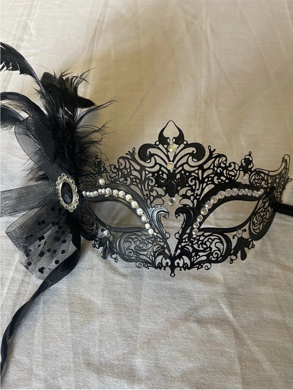 Black Crystal Filigree Venetian Masquerade Mask
